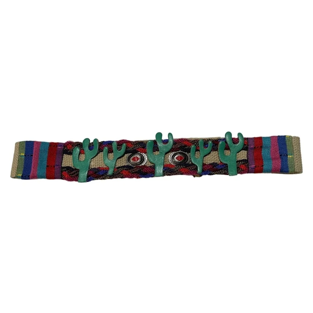 J.‎ Yves-Elliott Dallas Vintage Southwestern Cactus Woven Concho Belt Boho k1